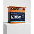 Orange and black lithium phosphate 51.2v 105ah battery with digital monitor switches and red emergency button for exceptional safety