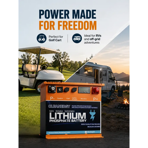 Orange and black lithium phosphate battery 52v 100ah with digital monitor offering exceptional safety and high capacity