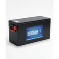 Black rectangular sodium ion battery 24v 210ah with red handle and blue cleanergy label for lithium phosphate 24v use